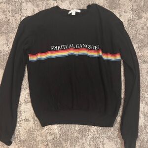 Spiritual Gangster Black Crewneck with Multicolor Stripe
